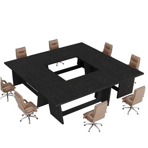 Tribesigns 6 FT Conference Table, 71” Rectangular Meeting Table for Office Conference Room, Large Executive Seminar Desk for 6–8, Heavy-Duty Business Boardroom Table with Wooden Pedestal Base, Black Tribesigns