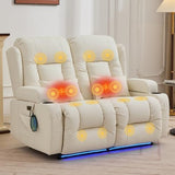 IPKIG Power Loveseat Recliner Sofa, Wall Hugger Reclining Chair with LED Lights, Side Pockets, Cup Holders, Massage & Heating, RV Recliners Couch Dual Sofa Reclinable, White