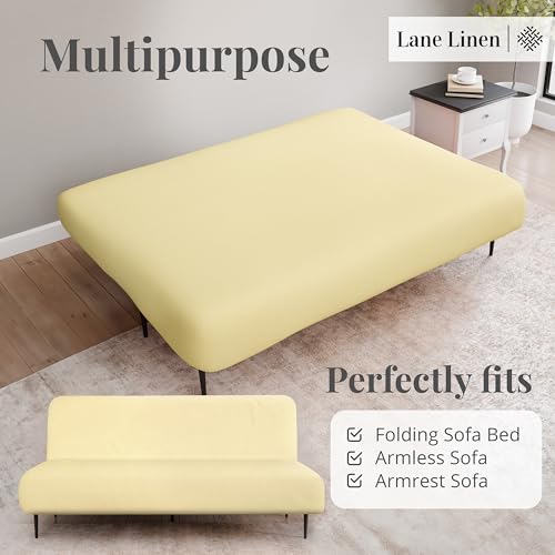 LANE LINEN Armless Futon Cover - Easy to Install Stretch Sofa Bed Slipcover, Soft Elastic Textured Full Size Cover, RV Couch Protector, Machine Washable - Pearl Ivory LANE LINEN