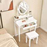 Giantex Makeup Vanity Table with 10 LED Lights, Adjustable Brightness, 3 Color Light Modes, 4 Drawers, Rotatable Mirror, Cushioned Stool, Vanity Desk Dressing Table Bedroom Furniture (White) Giantex