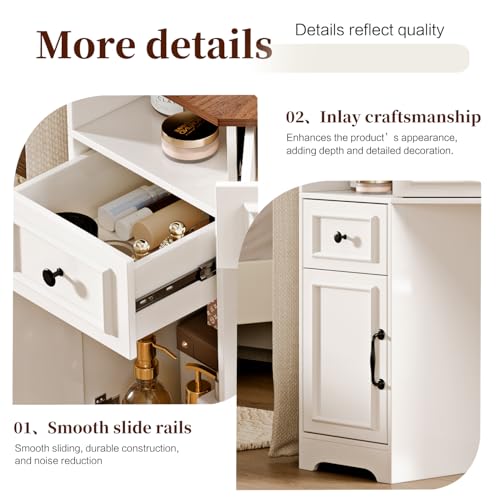 GRUTEUNIT Corner Vanity Desk with Mirror and Lights,Makeup Vanities with Power Outlet and 6 Drawers, 3 Light Settings, Dimmable for Women Girls, Bedroom, White GRUTEUNIT