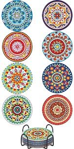 UPINS 8Pcs Mandala Diamond Art Painting Art Coasters Kits with Holder, Diamond Art Non Slip Coaster Kits DIY with Holder Crafts for Adults Diamond Art Painting Kits Supplies for Christmas Gift UPINS