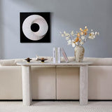 BFJDM 55" Faux Travertine Stone Console Table for Entryway, Sofa Entrance Table with Faux Mars Marble Pattern, Modern Sofa Tables with Rounded Curved Edges for Living Room, Hallway, Foyer, Beige BFJDM