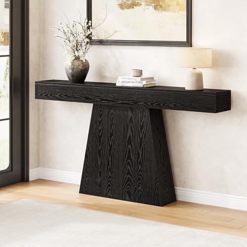 LITTLE TREE 63" Entryway Table, Modern Black Wooden Console Table with Trapezoidal Base for Living Room, Entrance, Hallway, Foyer, Behind the Couch LITTLE TREE