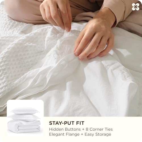 Bedsure Cotton Duvet Cover Set - 100% Cotton Waffle Weave Coconut White Duvet Cover Oversized King Size, GentleSoft™ and Breathable Bedding Set for All Season, 3 Pieces, 120"x98" Bedsure