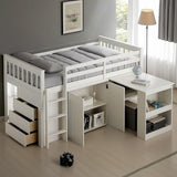 PVWIIK Twin Size Low Loft Bed with Storage Drawer & Desk for Kids,Wood Loft Bed w/Shelf,Space Saving,No Box Spring Needed,White PVWIIK
