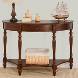 LEEMTORIG Demi Lune Console Table for Entryway Living Room, Cherry Solid Wood Entryway Table with Storage Drawer, Traditional Victorian Antique Sofa Table Hallway Table, Cherry Walnut SFZ-1533-WD-DR LEEMTORIG