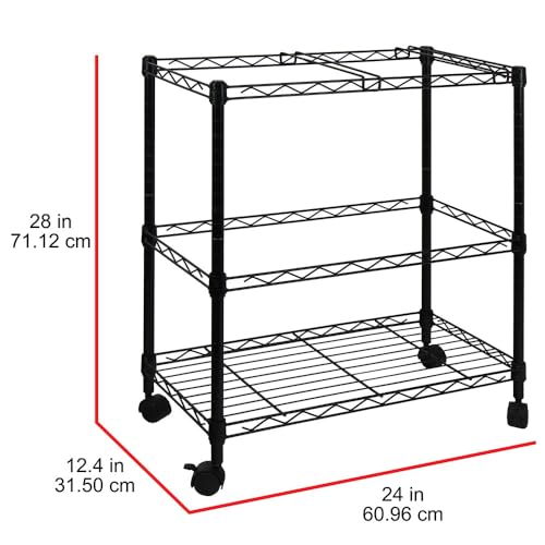 Oceanstar 2-Tier Metal Rolling File Cart, 24 in. L x 12.4 in. W x 28 in. H, Black - WoodArtSupply