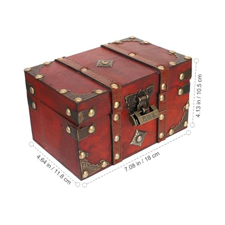 Wooden Vintage Treasure Chest Trinket Box, Decorative Wooden Storage Box Storage Trunk Handmade Pirate Treasure Chest with Lock Homoyoyo