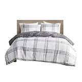 Intelligent Design Pike Reversible Comforter Set, Cottage Plaid Print, Modern Cabin Lifestyle, Down Alternative, All Season Bedding with Matching Sham, Twin/Twin XL White/Grey 2 Piece Intelligent Design