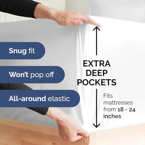 Extra Deep Queen 400 Thread Count Cotton Fitted Sheet - Hotel Luxury Single Fitted Sheet Only - Easily Fits 18" to 24" Mattress - Soft, Wrinkle Free, Breathable and Comfy - Extra Deep Pockets - White CGK Unlimited