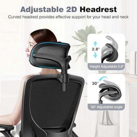 BESTFAIR Ergonomic Office Desk Chair Comfy, High Back Mesh Office Desk Chairs with Adjustable Lumbar Support, Headrest, Flip-up Armrests, Home Computer Chair for Gaming, Work, Black BESTFAIR