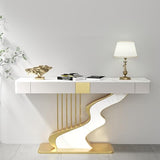 Half Moon Contemporary Console Table Slate Tabletop Black/Gold Luxury EntrywaySofa Table Long Narrow with Two Storage Drawers Creative Carbon Steel Base Decorative(Gold A,140cm/55.1IN) YITAYMLI