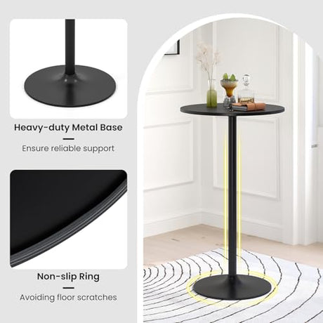 Giantex Two-in-one Bar Table with Detachable Pole, Metal Base, 24" Round Top, 40"/22" Two Convertible Height, Cocktail Table, Coffee Table, Pub Table for Dining Room, Restaurant, Kitchen (6, Black) Giantex