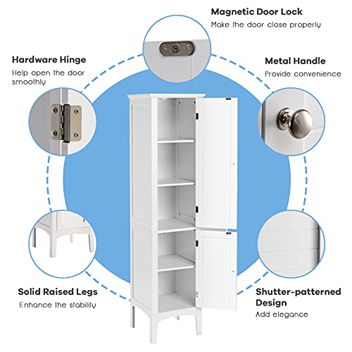 Tangkula 5-Tier Slim Bathroom Storage Cabinet in White - Elegant Freestanding Tower Design Tangkula