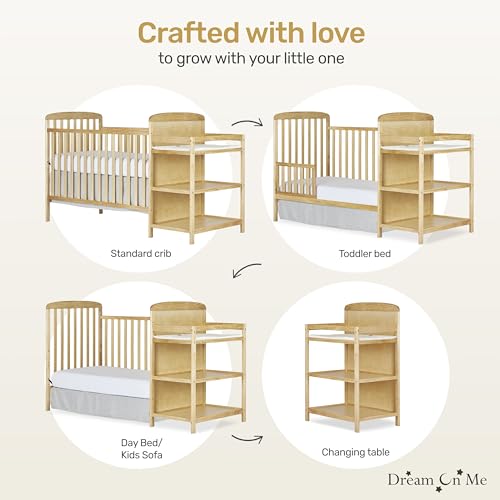 Dream On Me Anna 4-in-1 Full Size Crib and Changing Table Combo, Natural Dream On Me