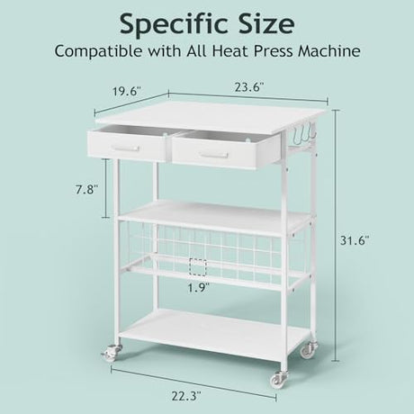 Homsorout Movable Heat Press Table - Heat Transfer Machine Stand Compatible for Cricut, Vinyl Roll Holder, Rolling Metal Wood Sublimation Printer Organizer for T Shirt Maker Craft, 23.6''×19.6'' Homsorout