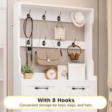 IRONCK Shoe Cabinet with 3 Flip Drawers & Coat Rack, Freestanding Wood Shoe Storage Organizer for Entryway, Hidden Narrow Shoe Rack Cabinet Organizer for Hallway Living Room, 2 in 1 Hall Tree White IRONCK