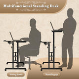 Athena Collection Height Adjustable Rolling Desk Mobile Portable Laptop Stand Cart Small Sit Standing Desk Computer Table Workstation for Home Office, Black Athena Collection