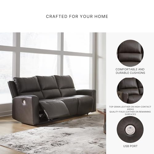 Signature Design by Ashley Boxmere Modern Leather Match Power Reclining Sofa with USB Ports, Dark Brown Signature Design by Ashley