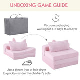 Givjoy Foldable Floor Mattress with Pillow for Kids, Toddler Washable Tri Folding Floor Nap Mat for Sleeping Daycare, Child Trifold Futon Sofa Bed with Storage Bag for Playroom Girls and Boys, Pink Givjoy