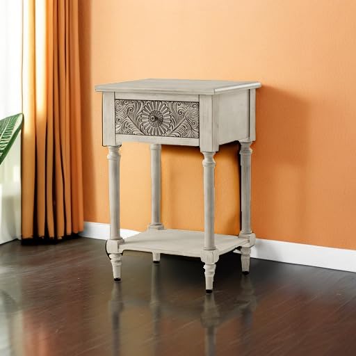 COSIEST Vintage Nightstand, MDF 2-Tier Bedside Table, Wood Accent End Table with Storage Drawer and Open Display Shelf for Bedroom Living Room COSIEST