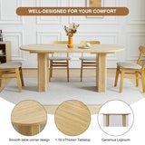 70.8 Inch Kitchen Dining Table for 4-6 People, Oval Kitchen Table with Wood Strip Base, Modern Farmhouse Large Round Dining Room Tables for Living Room (Natural) weselon