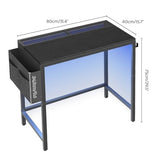 YATINEY Computer Desk with LED Lights, Gaming Desk with Storage Bag and Breathable Mesh Desktop, Home Office Desk with Headphone Hook, for Home Office, Gaming Room, Black and Gray DN07DBB YATINEY