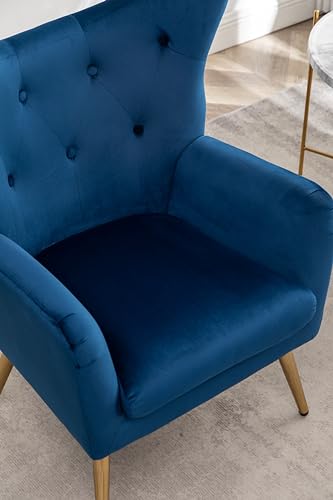 Roundhill Furniture Sovarol Velvet Button-Tufted Wing Back Accent Chair, Blue Roundhill Furniture