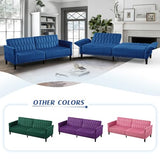 Lesofair 77” Velvet Sofa Bed with Adjustable Armrests and Backrests,Tufted Convertible Futon Couch with Nailhead Trim, Loveseat Modern Velvet Sleeper Sofa for Living Room,Bedroom,Office,Blue Lesofair
