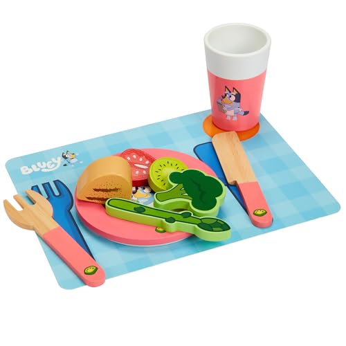 Bluey - Dine in with Bluey Set, 32-Piece Wooden Toy Set with Magic Asparagus, Plates, Utensils & More, Perfect for Role-Play & Imaginative Fun, FSC-Certified, Suitable for 3 Years & Up BLUEY