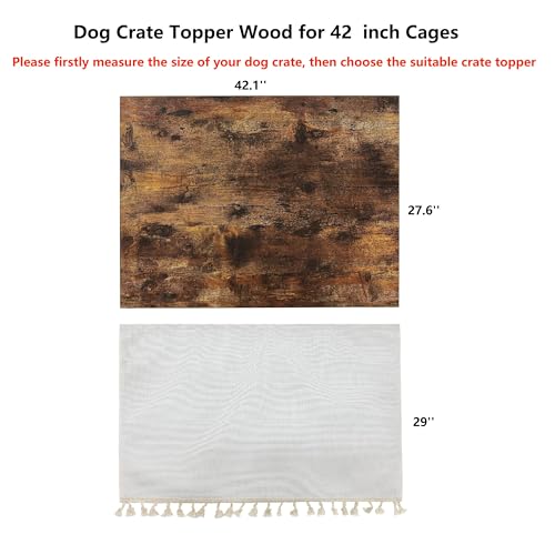 VIE DE AMAN Dog Crate Topper Wood for 48 42 36 24 inch Cages, Dog Crate Table Topper with Tassel Curtain, Rustic Style Dog Kennel Topper, Rustic Brown(Dog Crate Not Include) - WoodArtSupply