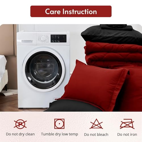 MUXHOMO 7 Pieces California King Comforter Set, Reversible Bed in a Bag Cal King Size, All Season Bedding Set with Comforter, Flat Sheet, Fitted Sheet, Pillowcases & Shams, Red & Black MUXHOMO