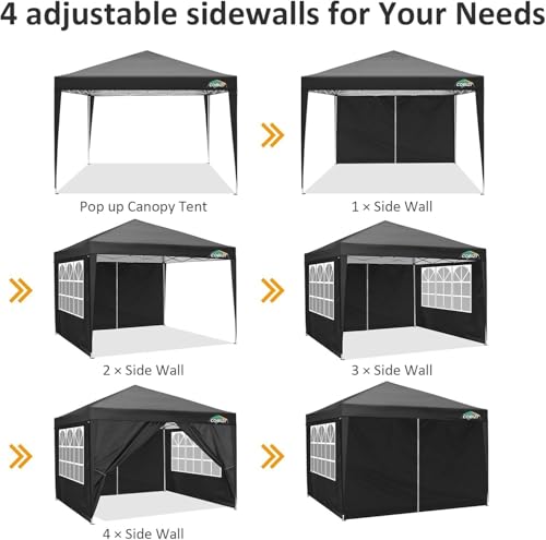 COBIZI 10x10 Pop Up Canopy Tent with 4 Sidewalls Party Tents Waterproof UPF 50+ Commercial Instant Outdoor Events Tent for Parties Markets Backyard, Ropes（10 x 10 ft Black COBIZI