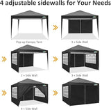 COBIZI 10x10 Pop Up Canopy Tent with 4 Sidewalls Party Tents Waterproof UPF 50+ Commercial Instant Outdoor Events Tent for Parties Markets Backyard, Ropes（10 x 10 ft Black COBIZI