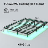 YORMDMO Floating Bed Frame King Size, Heavy Duty Bedframe with Smart LED Lights & Charging Station, Modern Metal Platform Bed, Easy Assembly No Box Spring Needed, 10 Inch YORMDMO