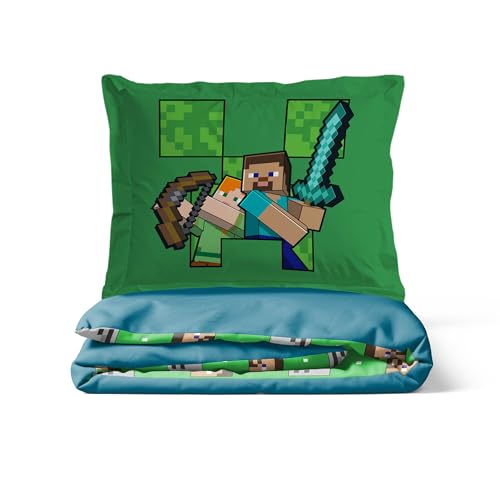 Jay Franco Duvet Cover Set – 2 Piece Comforter Cover and Sham Set, Super Soft Cozy Kids Bedding (Insert Not Included) Blue - Minecraft, Twin Jay Franco