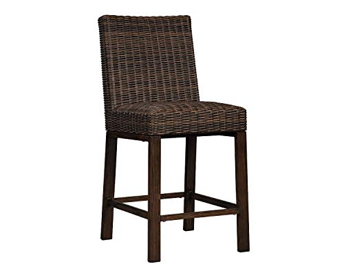 Signature Design by Ashley Paradise Trail Outdoor 27.5" Wicker Patio Barstool, 2 Count, Brown Signature Design by Ashley
