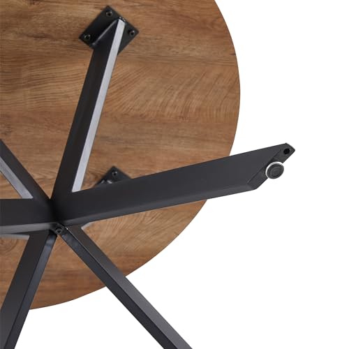 NORDICANA 5 Pieces 37-Inch Round Dining Table and Upholstered Chairs for Four Person, MDF Table-top, Light Brown Fuzzy Sherpa Armchairs with Black Metal Leg for Kitchen, Reception Room NORDICANA