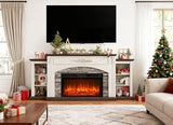 80" Electric Fireplace with Mantel, Fireplace TV Stand for TVs Up to 90 Inch, Realistic Stacked Stone Surround with Remote Control Timer LED Flame for Living Room(Antique White) BLANKSPACE