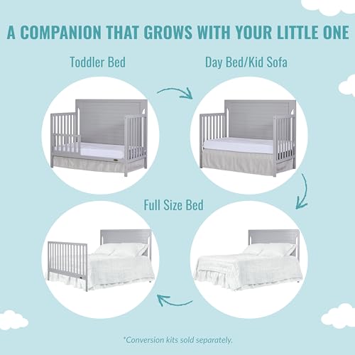 Dream On Me Cape Cod 5-In-1 Convertible Crib In Pebble Grey, Greenguard Gold And JPMA Certified, Built Of Sustainable New Zealand Pinewood, 3 Mattress Height Positions