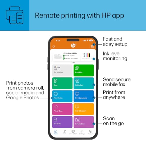 HP DeskJet 4255e Wireless All-in-One Color Inkjet Printer, Scanner, Copier, Best-for-Home, 3 Months of Ink Included (588S6A) HP