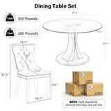 SIZOTA 5-Piece Dining Table Set with 47In Tempered Glass Table and 4 Velvet Upholstered Chairs, Modern Scandinavian Furniture for Dining Room Kitchen(Black) SIZOTA