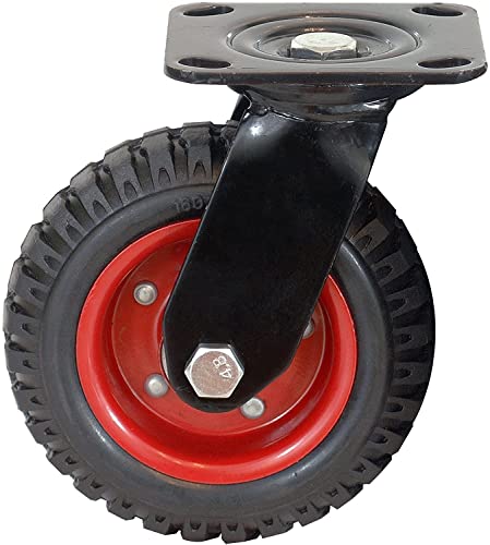 POWERTEC 8 Inch Caster Wheels Set of 4, Heavy Duty Swivel Plate Casters with Rubber Knobby Tread for Workbench, Dolly, Cart, Trolley, Wagon and Chicken Coop, Large Rubber Castor Wheels (17051-P4) POWERTEC