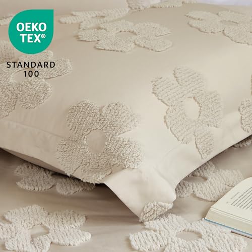 Joiedomi Tufted Full Size Comforter Set, 3 Pieces Beige Boho Full Bedding Set with 1 Boho Flower Comforter and 2 Pillow Shams, Bed in a Bag for All Seasons Joiedomi
