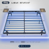 Bigu Floating Bed Frame King with Bedside Tables, Charging Station and LED Lights Metal Platform U.S. Standard, Black Bigu