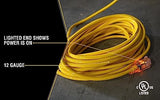 Yellow Jacket Heavy Duty Extension Cord, 100Ft, 12 Gauge, 3 Conductor, Lighted End, Weather Resistant, SJTW, Yellow, 2885 Yellow Jacket