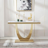 Goujxcy 47"" Marble Console Table Luxury Gold Sofa Table with Geometric U-Shape Stainless Steel Pedestal Modern Long Console Sofa Table White Marble Entryway Hall Table for Living Room Hallway Goujxcy
