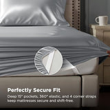 Bedsure Satin Sheets Queen Size - 4 Piece Silky Bedsheets with Elastic Corner Straps and 15 Inches Deep Pocket Fitted Bedsheet,1 Flat Sheet, 2 Satin Pillowcases, Good for Hair &Skin(Queen,Silver Grey) Bedsure