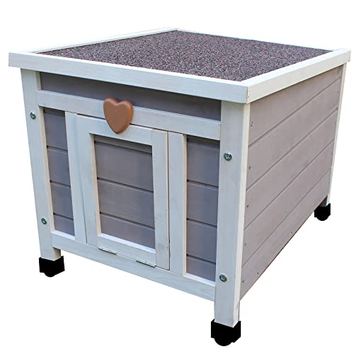 Rockever Outdoor Cat House,Outdoor cat Houses for Feral Cats Weatherproof Rabbit Hutch Small, Wooden Small Pet House and Habitats-Grey - WoodArtSupply